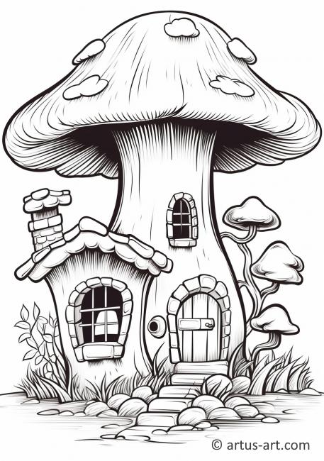 Раскраска Домик с грибами